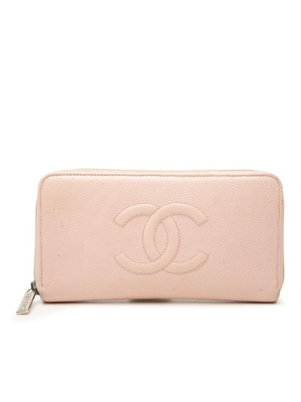 Chanel CC Logo Zip Around Wallet Pink Caviar Leather